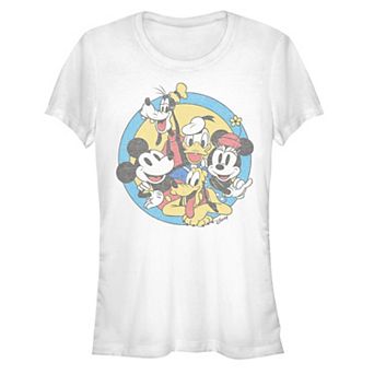Disney's Mickey And Friends Juniors' Retro Group Badge Fitted Tee