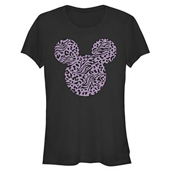 Disney's Mickey Mouse Juniors' Animal Print Head Silhouette Fitted Tee