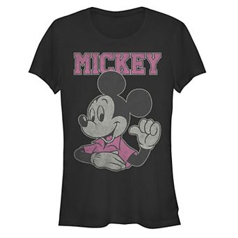 Disney's Mickey Mouse Juniors' Wearing Pink Shirt Fitted Tee