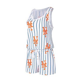 Women's Concepts Sport White New York Mets Reel Pinstripe Knit Romper