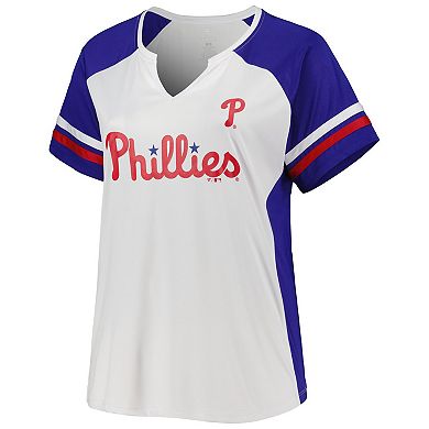 Women's White/Royal Philadelphia Phillies Plus Size Notch Neck T-Shirt