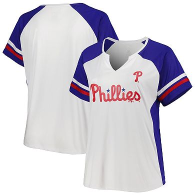 Women's White/Royal Philadelphia Phillies Plus Size Notch Neck T-Shirt