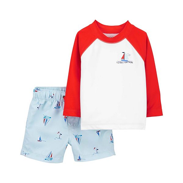 Baby Boy Carter's Sailboat Rash Guard Top & Shorts Swim Set - Red Raglan Sailboat (3 MONTHS)