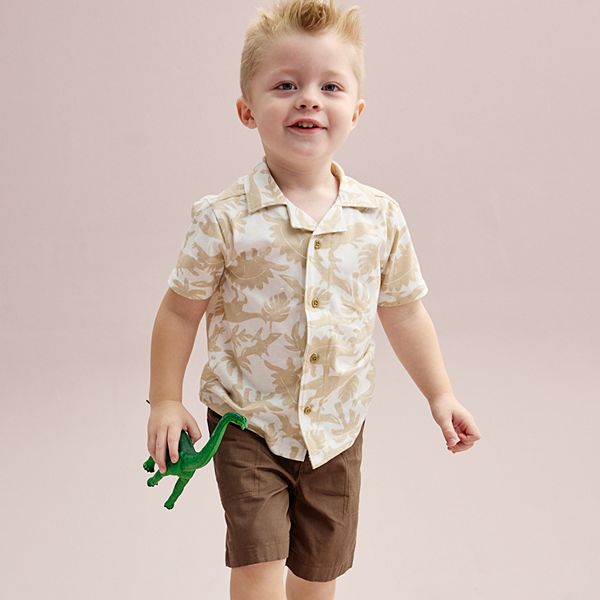 Toddler Boy Carter's 2-Piece Dinosaur Button-Front Shirt & Shorts Set - Dino Print (5T)