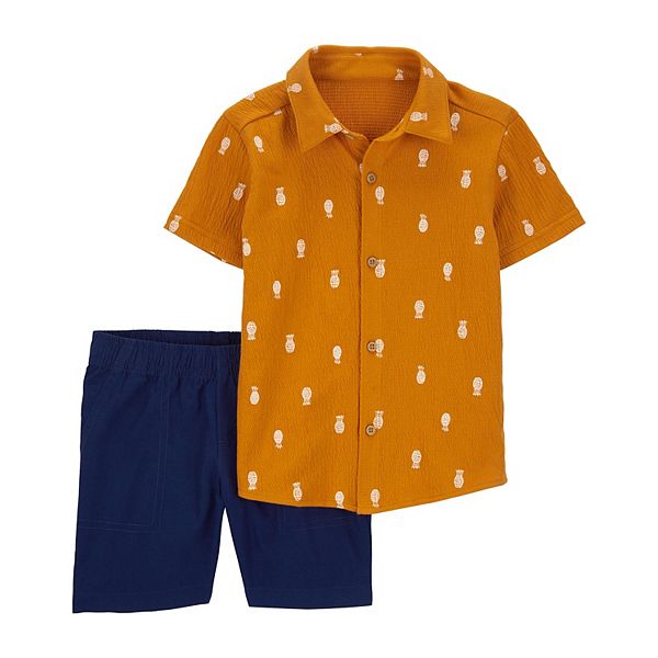 Toddler Boy Carter's 2-Piece Pineapple-Print Shirt & Canvas Shorts Set - Yellow Pineapple (2T)