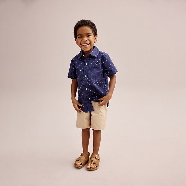 Toddler Boy Carter's 2-Piece Polka-Dot Button Down Shirt & Shorts Set - Navy Print (3T)