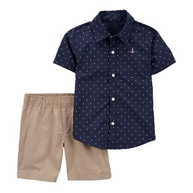 Toddler Boy Carter's 2-Piece Polka-Dot Button Down Shirt & Shorts Set