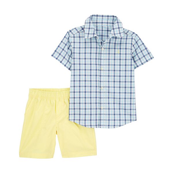 Toddler Boy Carter's Plaid Button-Down Shirt & Shorts Set - Blue Plaid (3T)