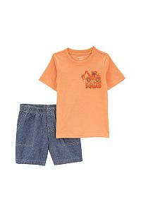 Image of Baby Carter's 2-Piece Little Builder Squad Tee & Jean Shorts Set, Boy's, Size: 18 Months, Orange Construction