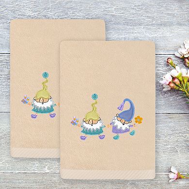 Linum Home Textiles Spring Gnomes Embroidered Turkish Cotton Set of 2 Hand Towels