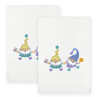 Linum Home Textiles Spring Gnomes Embroidered Turkish Cotton Set of 2 Hand Towels