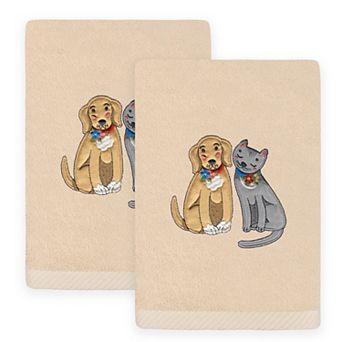 Linum Home Textiles Spring Dog & Cat Embroidered Turkish Cotton Set of 2 Hand Towels