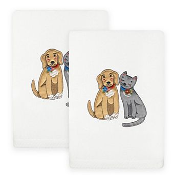 Linum Home Textiles Spring Dog & Cat Embroidered Turkish Cotton Set of 2 Hand Towels