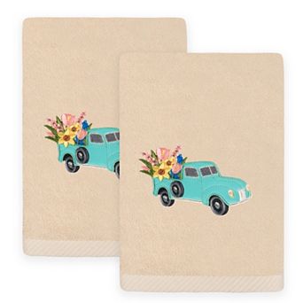 Linum Home Textiles Spring Truck Embroidered Turkish Cotton Set of 2 Hand Towels