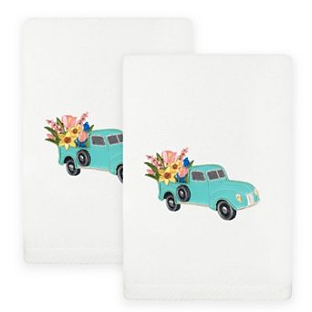 Linum Home Textiles Spring Truck Embroidered Turkish Cotton Set of 2 Hand Towels