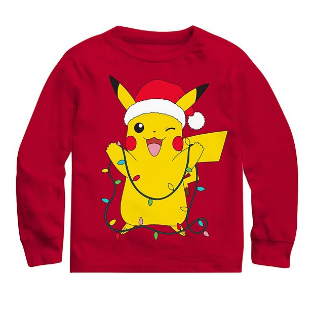 Pokemon Pikachu Long Sleeve Boys T Shirt Red Size M-XL