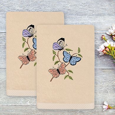 Linum Home Textiles Spring Butterflies Embroidered Turkish Cotton Set of 2 Hand Towels