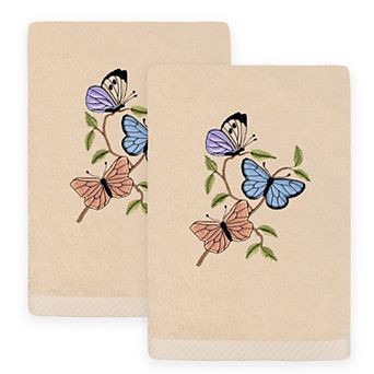 Linum Home Textiles Spring Butterflies Embroidered Turkish Cotton Set of 2 Hand Towels
