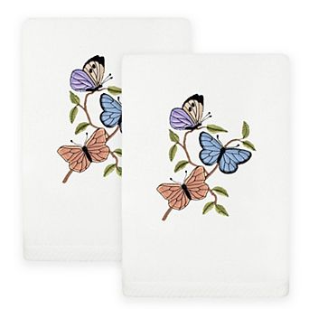 Linum Home Textiles Spring Butterflies Embroidered Turkish Cotton Set of 2 Hand Towels