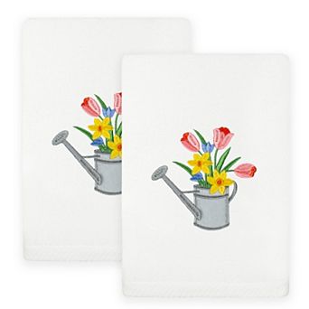 Linum Home Textiles Spring Watering Can Embroidered Turkish Cotton Set of 2 Hand Towels
