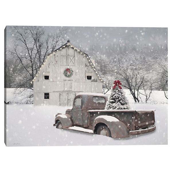 Whisper of Christmas Barn & Truck Canvas Wall Art