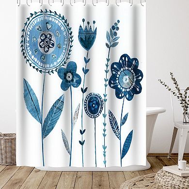 Americanflat Blue Flowers With Stems Shower Curtain