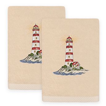 Linum Home Textiles Summer Lighthouse Embroidered Turkish Cotton Set of 2 Hand Towels