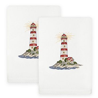 Linum Home Textiles Summer Lighthouse Embroidered Turkish Cotton Set of 2 Hand Towels