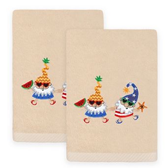 Linum Home Textiles Summer Gnomes Embroidered Turkish Cotton Set of 2 Hand Towels