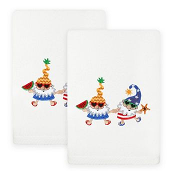 Linum Home Textiles Summer Gnomes Embroidered Turkish Cotton Set of 2 Hand Towels