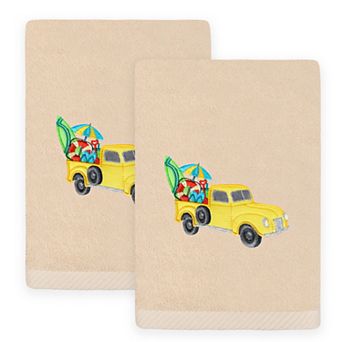 Linum Home Textiles Summer Truck Embroidered Turkish Cotton Set of 2 Hand Towels