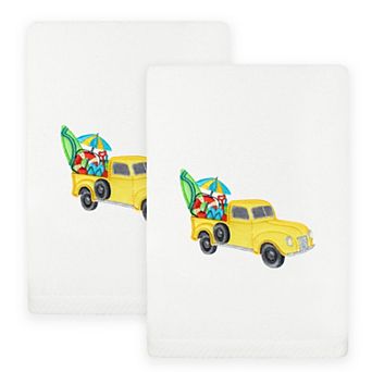 Linum Home Textiles Summer Truck Embroidered Turkish Cotton Set of 2 Hand Towels