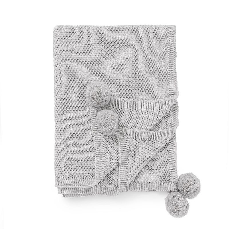 83325552 Martha Stewart Pom Pom Throw Blanket, Grey, 50X70 sku 83325552