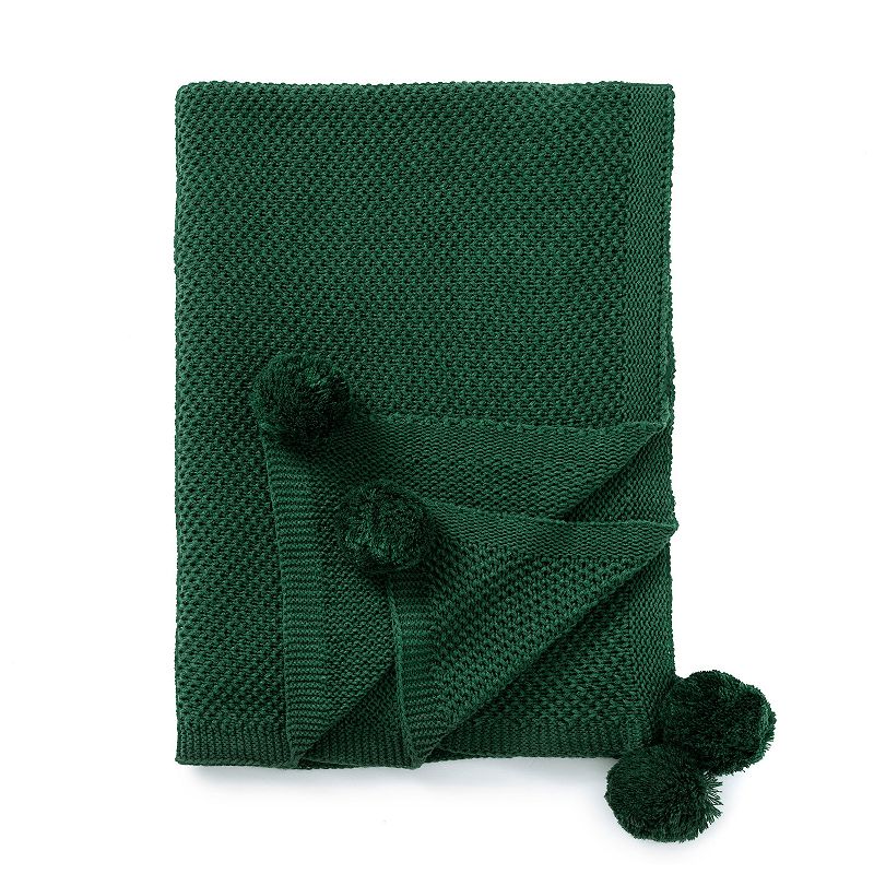 Martha Stewart Pom Pom Throw Blanket, Green, 50X70