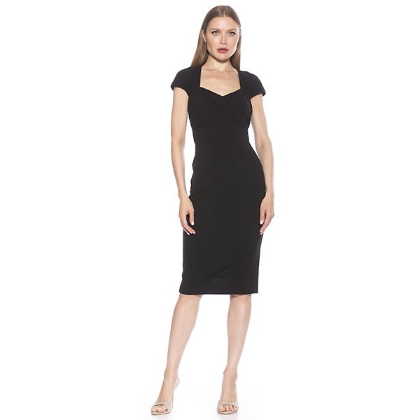 Women's ALEXIA ADMOR Josie Short Sleeve Draped Bodice Sheath Midi Dress