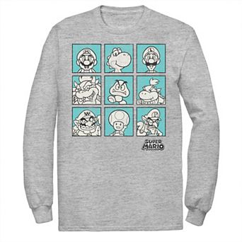 Big & Tall Nintendo Super Mario Teal Character Boxes Long Sleeve Graphic Tee