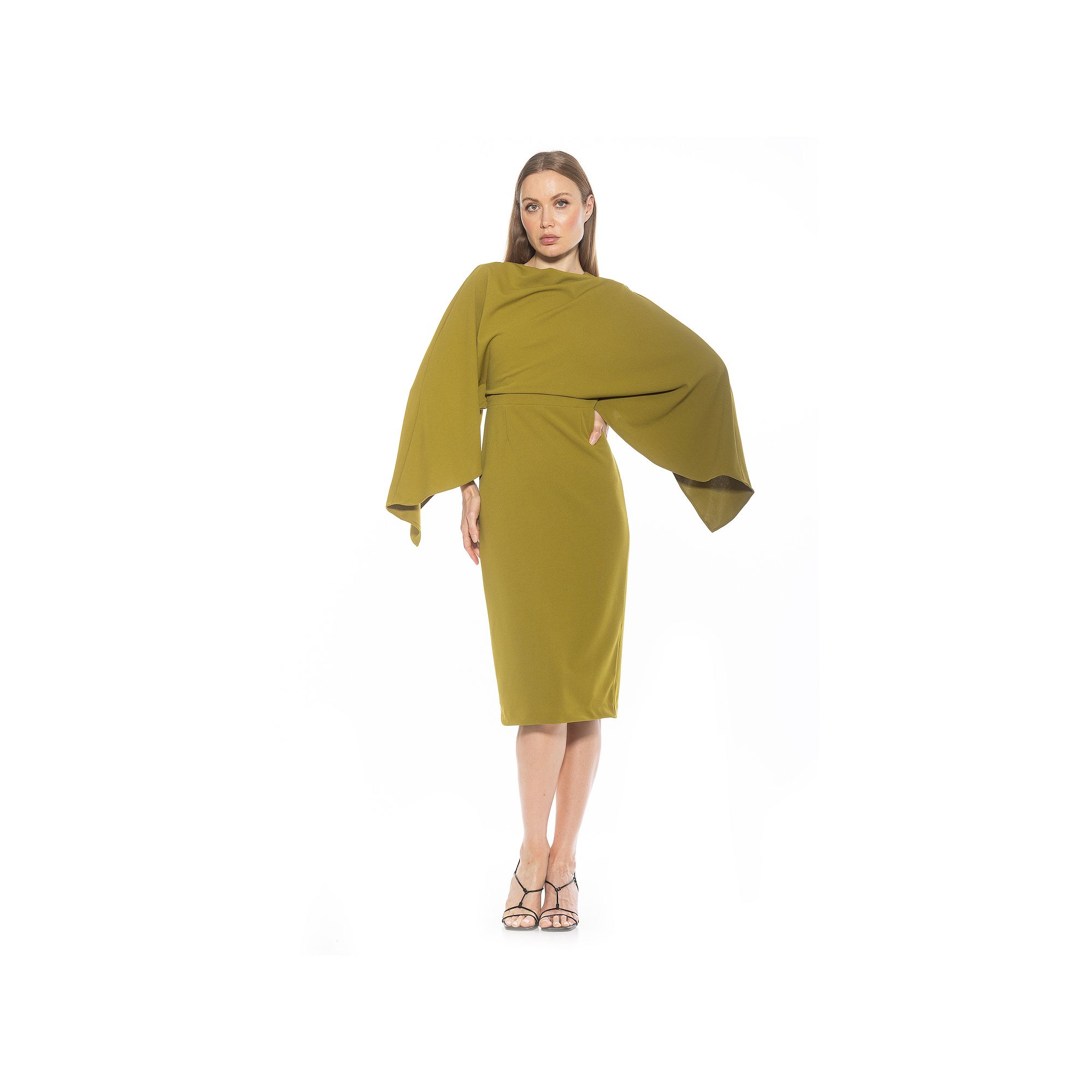 Womens ALEXIA ADMOR Vida Draped Cape Sleeve Sheath Dress, Size: XS, Green