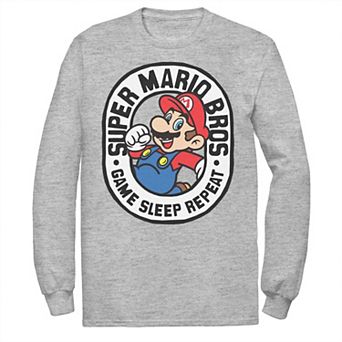 Men's Super Mario Bros Game Sleep Repeat Retro Logo Long Sleeve Tee