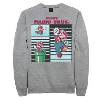 Men's Super Mario Panels Mario Jumping Warp Pipe Stripes Fleece