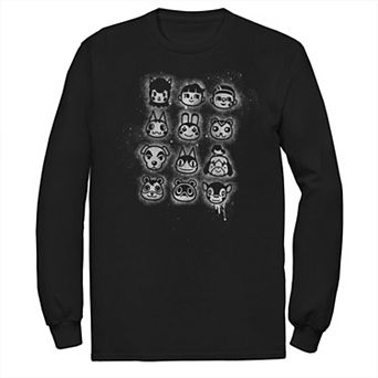 Men's Nintendo Animal Crossing Villagers Stencil Design Long Sleeve Tee
