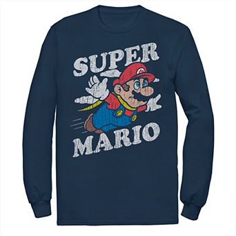 Men's Super Mario Retro Distressed lying Portrait Long Sleeve Tee