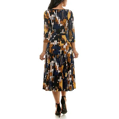 women's nina leonard sylvia print midi dress Women's Nina Leonard Sylvia Midi Dress with Belt