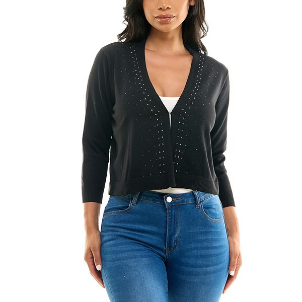 Women's Nina Leonard Knit Bolero Jacket with Rhinestone Accents