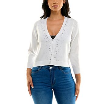 Women's Nina Leonard Knit Bolero Jacket with Rhinestone Accents