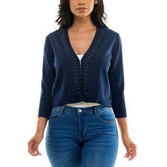 Women's Nina Leonard Knit Bolero Jacket with Rhinestone Accents