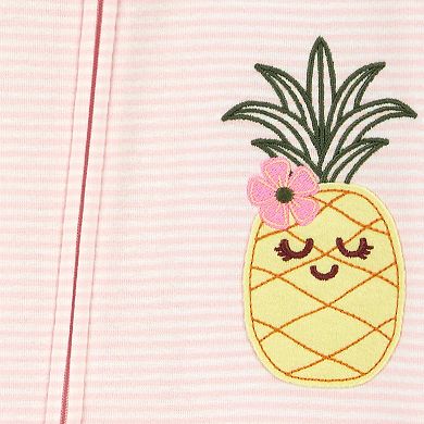 Baby Girl Carter's One-Piece Striped Pineapple Print Footed Pajamas