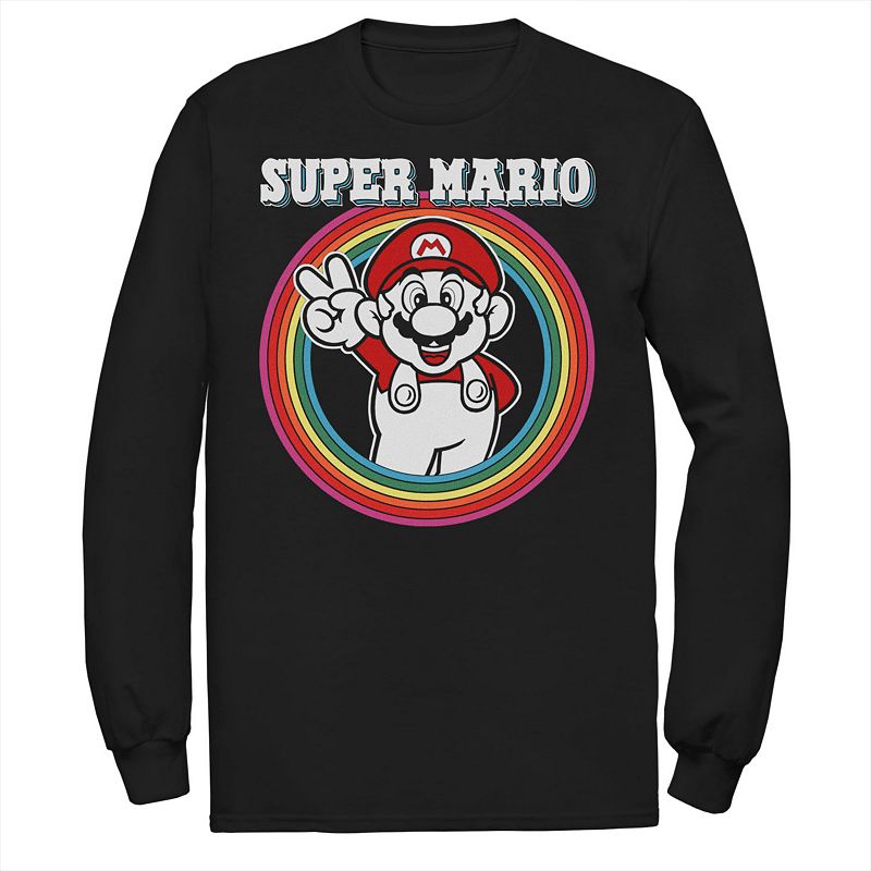 Men's Nintendo Super Mario Rainbow Mario Long Sleeve Tee, Size: 3XL, Black