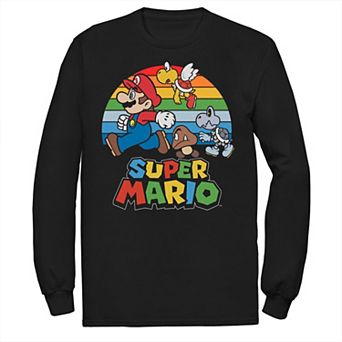Men's Super Mario Group Shot Rainbow Line Sunset Chase Long Sleeve Tee