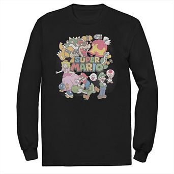 Men's Super Mario Characters Collage Long Sleeve Tee
