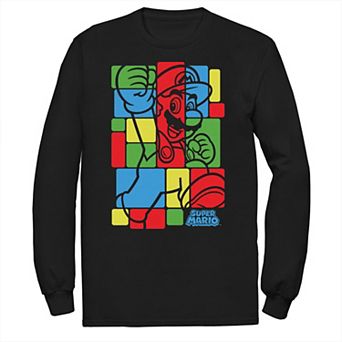 Men's Super Mario Bros Colored Squares Design Long Sleeve Tee